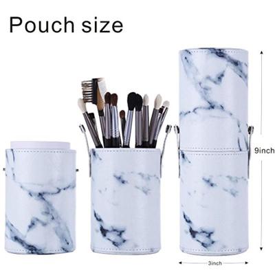 China Wholesale Professional Handmame Organizer Cylinder Round Marble Travel Makeup Brush Case/Cosmetic Makeup Case for sale