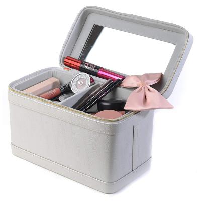 China Sustainable Cosmetic Box With Mirror Zipper Removable Organizer Makeup Storage Box for sale