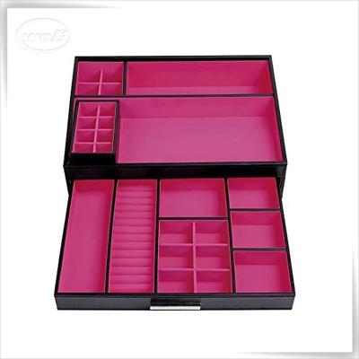 China Handmade PU Leather Black Leather Makeup Box Cosmetic Jewelry Box for sale