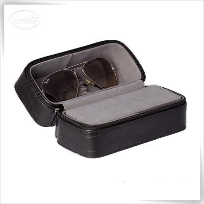 China PU Couple Design Travel Zippered PU Glass Sun Leather Case for sale