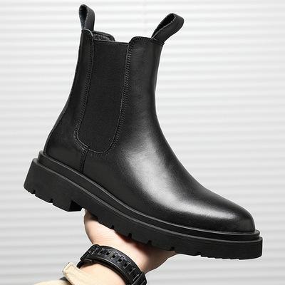 China UMYOGO Round Men's Chelsea Boots Smoke Black Plush Leather Boots 2021 Mens Leather Plain Boots for sale