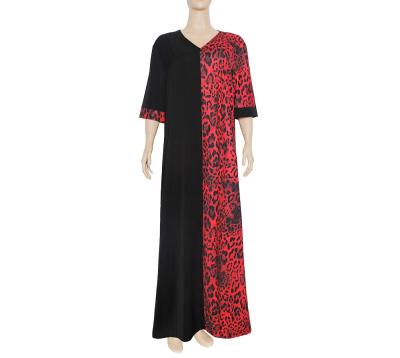 China Red Leopard Print Maxi Dress Women V-Neckline Loose Casual Outfits Anti-Wrinkle Dressing Gowns for sale