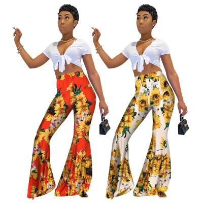 China Anti-wrinkle 3D printed high-waisted bell bottoms for vacation style oversized skinny women for sale