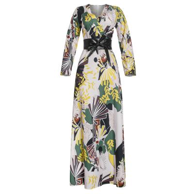 China Anti-wrinkle Fashion Lotus Printed Dress Sheath Long Casual Dresses Plus Size Women's Dresses for sale