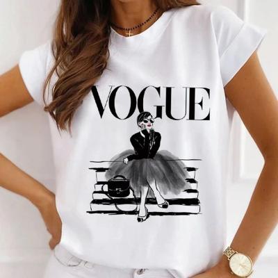 China Anti-Wrinkle Round Neck Loose Casual Heat Transfer Women Short Sleeve T-Shirt for sale