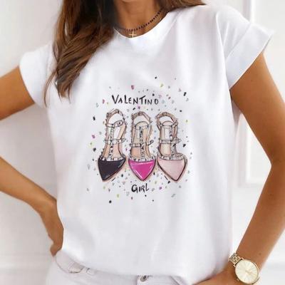 China Hot Sale Women Private Labels Logo Lovely Cute Cartoon Anti-wrinkle Custom Short Sleeve Printing White T-shirt for sale