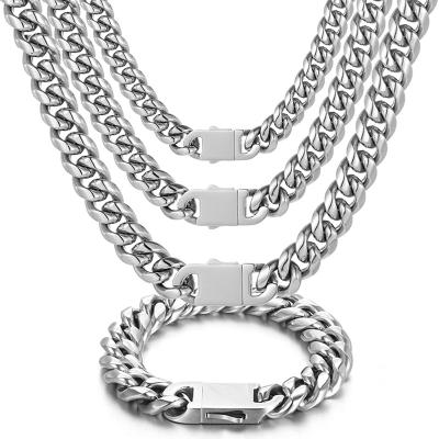 China Environmental Friendly 2023 QZK 18K PVD Gold Plated Mens Hip Hop Jewelry Silver Curb Miami Necklace Stainless Steel Cuban Link Chain for sale