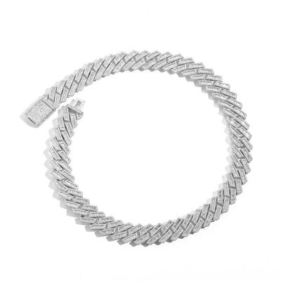 China Environmental Friendly 2023 New QZK Hip Hop 18mm Iced Out Diamond White Gold Miami Cuban Chunky Link Chain Box Clasp Baguette Necklace for sale