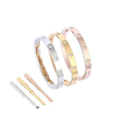 China Stocked QZK Luxury Famous Brand Designers SCREW LOVE Bangle With stones For Lady Gold Silver Rose 18K Gold Plated screwdriver Bracelets for sale