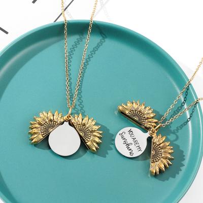 China TRENDY 2023 New QZK Sunflower Pendant Necklace Jewelry You Are My Sunshine round Necklace Jewelry for sale