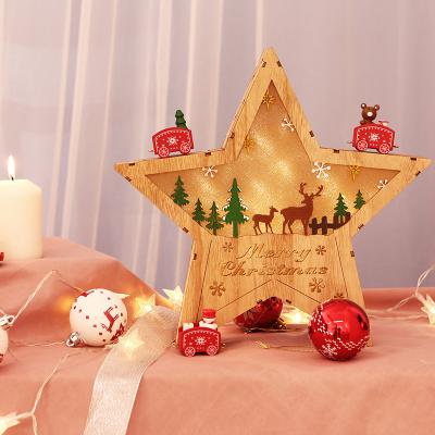 China Hot Selling Nordic Style 3D LED Christmas Table Night Wooden Star Shaped Light for sale