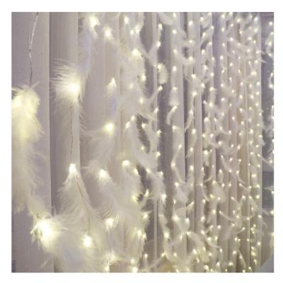 China Solar Led Curtain Light Security Holiday Curtain Feather String Lighting Christmas Remote Control Home Indoor Outdoor Decoration Fairy Lights for sale