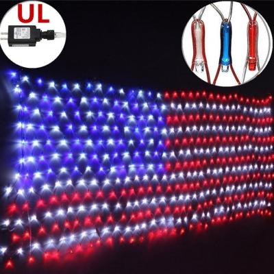 China Star Led Super Bright USA American Flag String Lights Waterproof Flag Net Outdoor Security Decoration For Bedroom Holiday Lighting for sale