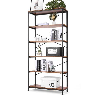 China Foldable Industrial Metal Frame Rack Wholesale Foldable Living Room MDF Book Shelves Wooden Book Shelves Leaning Rack for sale