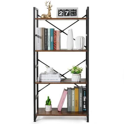 China 4 tier foldable cheap portable mobile wood material modern industrial MDF shop display book racks 6tier for sale