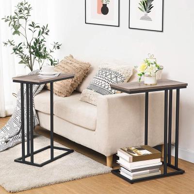 China Factory Adjustable (Height) Metal Wood Nesting Tables Industrial Rustic Bed Sofa c Shaped End Table Modern Bedroom Outdoor Side Table for sale