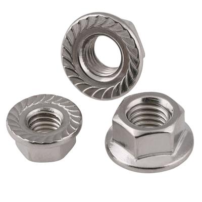 China Heavy Industry Ss304 Ss316 Stainless Steel Metal Hex Flange Lock Nut Nylon Type Flange Nut Fasteners Supplier for sale