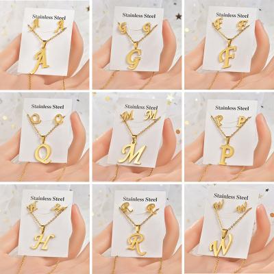 China TRENDY 26 Letter Stainless Steel Initial Necklace For Women Alphabet Name Pendant Jewelry Set Women Girlfriends Gift for sale