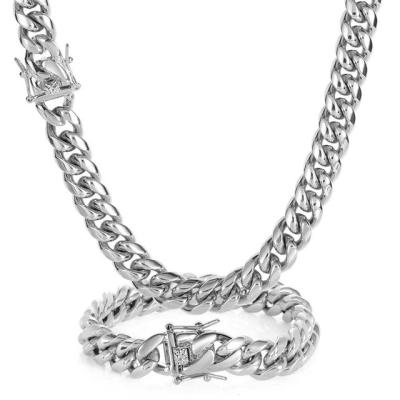 China 2022 hot hip hop jewelry CZ necklace set18k stainless steel gold hip hop chain necklace for sale