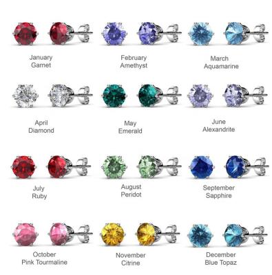 China High Quality Jewelry Box 925 Silver 12 Month Austrian Solitaire Birthstone Woman Destiny Jewelery Crystal Small Stud Earrings For for sale