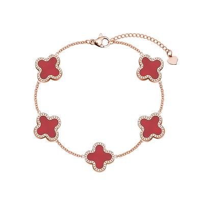 China TRENDY personalized design jewelry 18k rose gold not fade fashion four leaf clover titanium steel bracelet female shell for sale