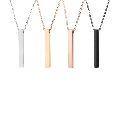 China Fashion mirror rounded three-dimensional long necklace square cylinder four sides can be engraved stainless steel necklace for sale