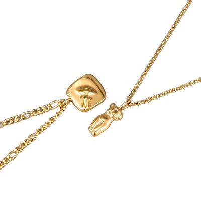 China Europe and America 18k gold plated simple creative gold figure face stainless steel female body face necklace clavicle chain for sale