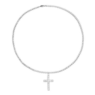 China 2022 fashionable silver cross titanium steel statement oversized necklaces hip-hop men and women full diamond necklace tide for sale