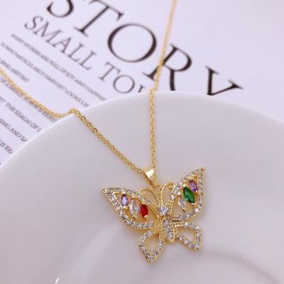 China Cute Color Zirconia Butterfly Pendant Necklace Niche Personality Hip-Hop Fashion Jewelry Design Sense For Women for sale