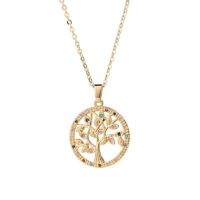 China Europe and America 2022 Zirconia Necklace Personalized Colorful Tree of Life Jewelry Mom Necklace Pendant for sale