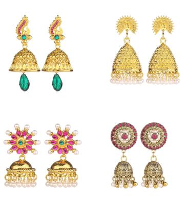 China New Design Vintage Retro Gold Plated Indian Jhumka Earring Jewelry Set For Women Luxury Kundan Bell Earring Wholesale for sale