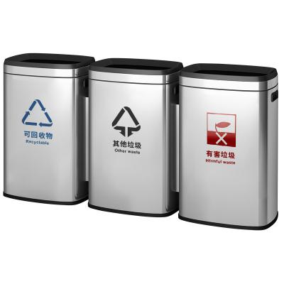 China 3 Compartment Separation Rubbish Bin Sidewalk Waste Receptacles Waste Receptacle Drum Metal Airport Stainless Steel Sustainable Bins for sale