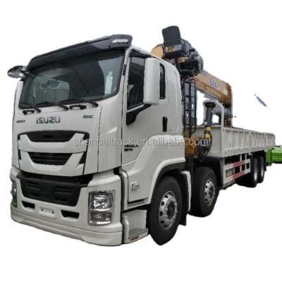 China CRANE TRUCK ISUZU GIGA 8X4 12 Wheels Lorry Straight Telescopic Boom Cargo Truck Mounted Crane With 16 Ton 5 Section Hydraulic Lift Arm for sale