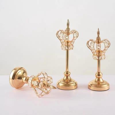 China European Morden Crown Candlestick Wedding Props Household Decoration Iron Crystal Candlestick for sale