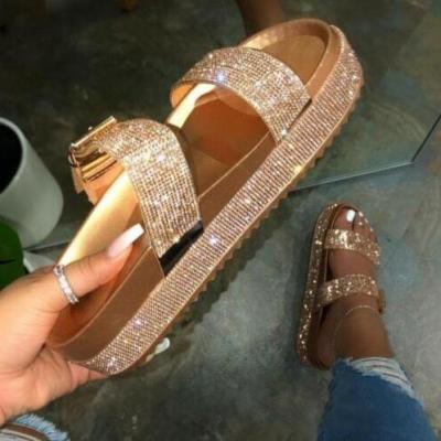 China China factory hot sale fashion trend beautiful faux stone slipper women's slides summer slippers sandal for women and ladies wholesale for sale