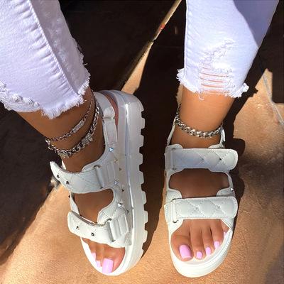 China Summer Flat Fashion Trend Ins Fashion Wedge Sandals Ladies Hot Selling Unique Platform Slides and Thick Women's Unique Sandals for sale