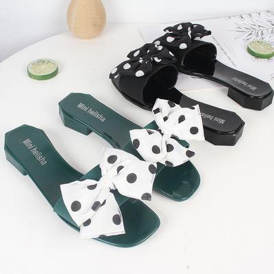 China Fashion Trend Crystal Women Jelly Sandals Bow Women Slipper Flat Ladies Slip On Beach Jelly Slippers Shoes for sale