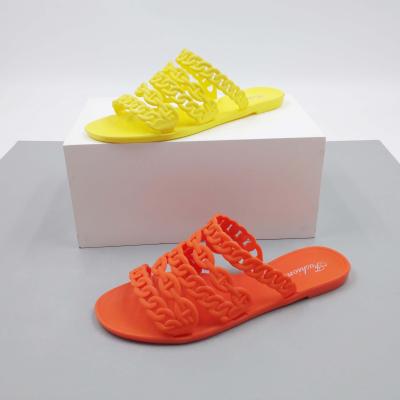 China Fashion new summer trend PVC heel vacation beach comfortable anti-skid flat sandals fashion chain slippers for sale