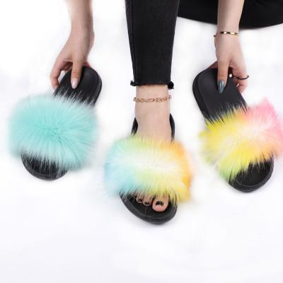 China Fashion Trend Fashion Colors Fur Slippers Round Toe Warm Comfortable Lady Flat Bottom For Women Indoor Home Slippers for sale