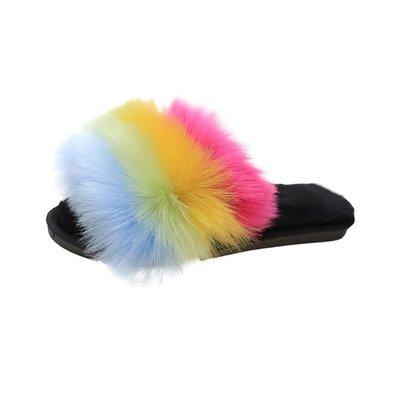 China Popular Fashion Trend Ins. Plush Slippers Winter Colorful Cotton Keep Warm Fluffy Slippers Fashion Indoor Outdoor Sandal For Women And Ladies for sale