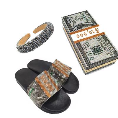 China Fashion Low MOQ Popular Design Trend PVC Slides Bling Sandals For Lady Flat Women Dollar High Quality Outdoor Casual Slippers for sale