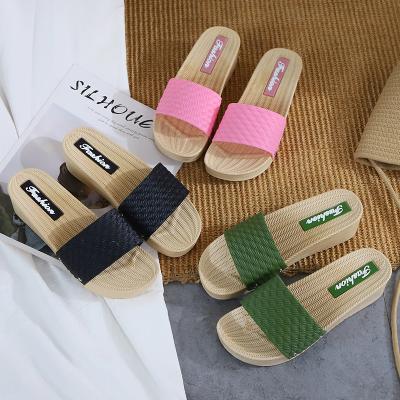 China Fashion Trend New Wedges High Heel Weave Summer Comfortable Soft Sandals For Women Slippers for sale