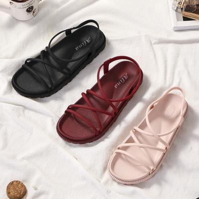 China Fashion Trend New Style Strappy Sandal For Women PVC Fairy Shoes Comfortable Flat Heel Fashion Sandal For Women for sale