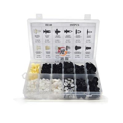 China POM/NYLON/PLSATIC HE40 Fir Tree Ties Assortment Push Auto Push Staples Fasteners Set 292pcs for sale