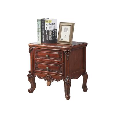 China Eco - Friendly Solid Wood Night Stand Two Drawers Bedside Table Carved End Side Table Bedroom Furniture for sale