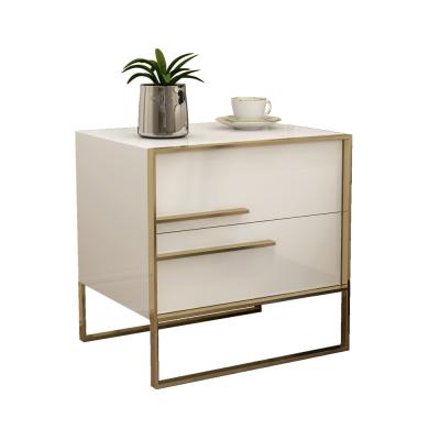 China Luxury 2 Drawer Eco-friendly Gold Storage Stainless Steel Rack Modern Design Bedside Table Bedroom Side Table for sale