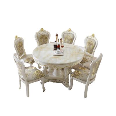 China (Other) White Adjustable Romantic French Solid Wood Round Marble Top Dining Table With Rotating Center for sale