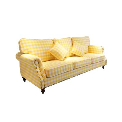 China Yellow Modern Mediterranean Style Plaid Fabric Sofa Lounge Living Room Sofa 3 Seater Home Furniture for sale