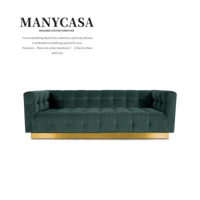 China Chesterfield Sofa European Simple Style Couch Tuffed Chesterfield Sofa Home Furniture Sofas In Gold Strainless Steel Base for sale