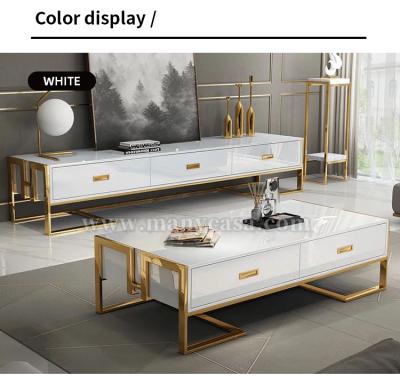 China (Other) Adjustable American lightweight luxury TV cabinet tea table combination set small family of solid wood full white post-modern living room furniture for sale